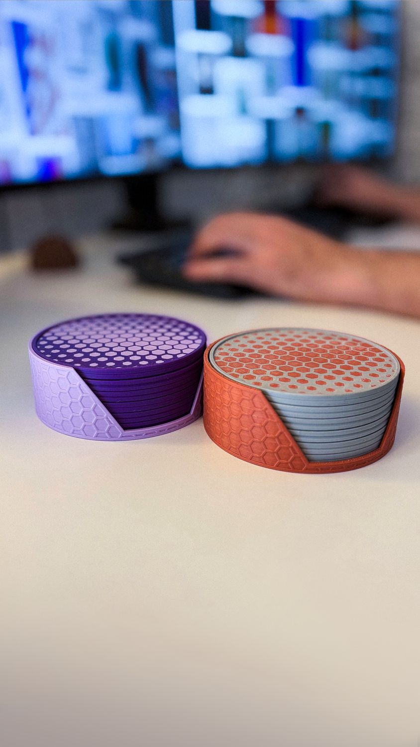 Hexa Coasters – Design-Untersetzer mit Halter | 3D-Druck